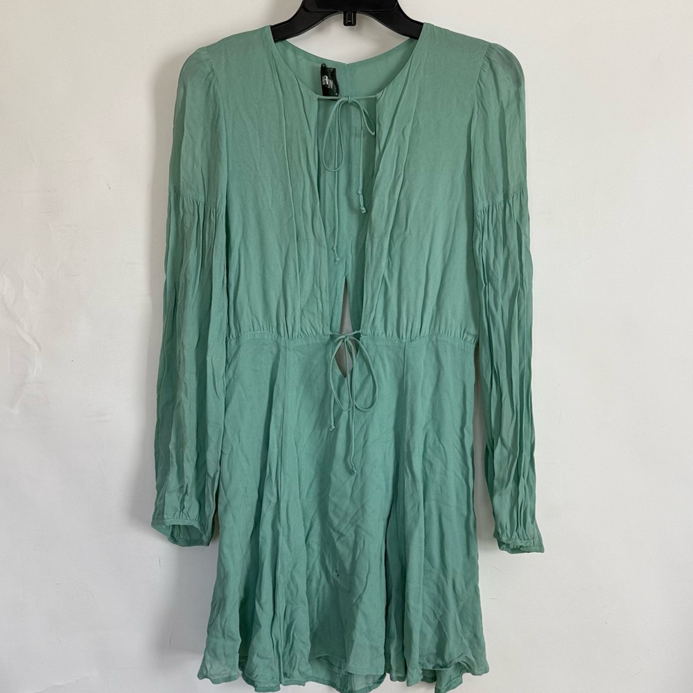 REFORMSTION Long Sleeve Teal Mini Dress